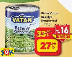 BİZİM VATAN BEZELYE KONSERVESİ 830 G